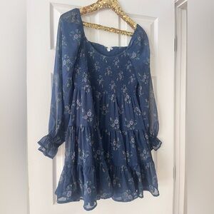 Patrons of Peace Long Sleeve Navy Floral Mini Dress